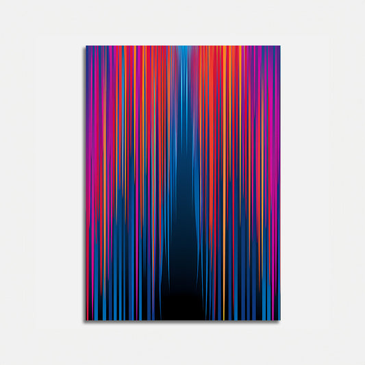 Abstract painting with colorful vertical streaks on a white background.