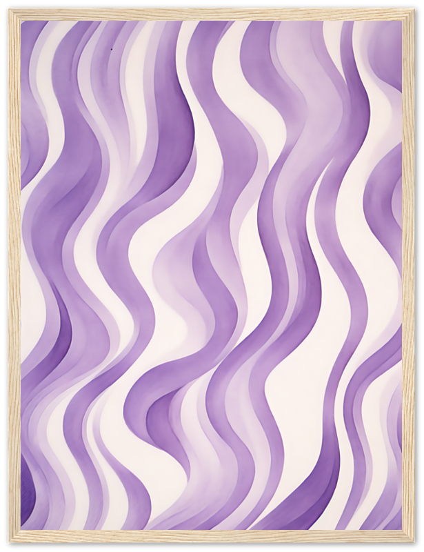 Abstract wavy purple pattern framed with a wooden border.