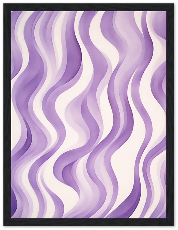 Abstract wavy pattern in shades of purple and white, framed artwork.