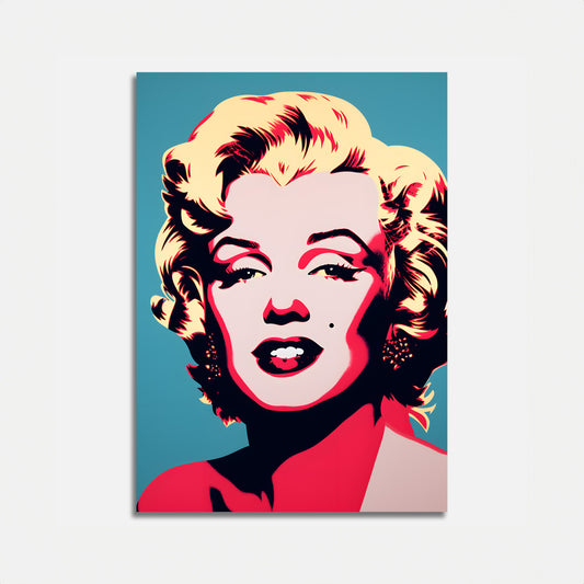 Pop art style portrait of a smiling woman with blonde hair.
