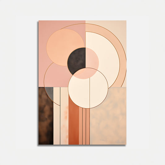 Modern abstract geometric art with overlapping circles in pastel tones on a white background.