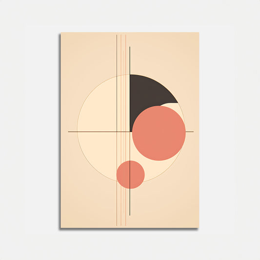 Abstract geometric art with circles and lines in a pastel color palette.