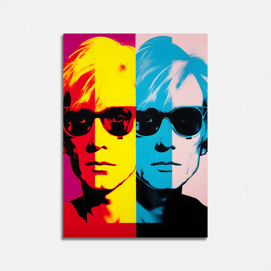 Pop art style portraits in vibrant colors featuring a person with sunglasses.