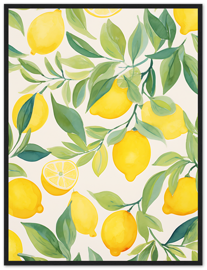 A pattern of illustrated lemons and leaves on a light background.