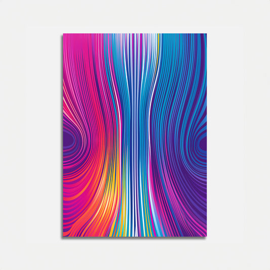 A vibrant canvas with colorful wavy lines in pink, blue, and purple hues creating an abstract pattern.