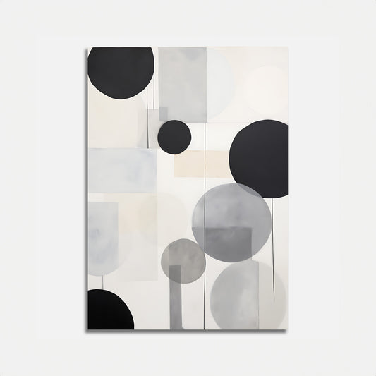 A modern abstract painting featuring various overlapping circles in a muted color palette.