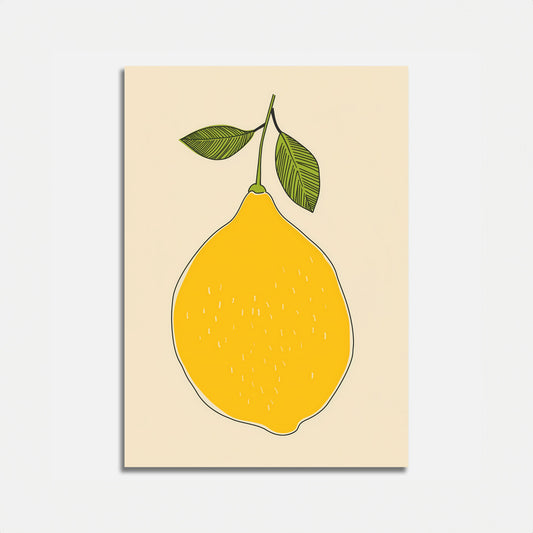 Illustration of a yellow pear with two green leaves on a light background.