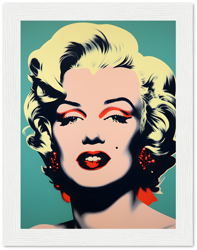 Pop art style portrait of a blonde woman with bold colors and a decorative frame.