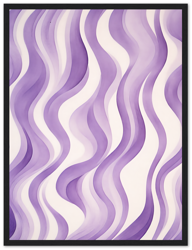 Abstract purple wavy lines pattern on a white background within a black frame.