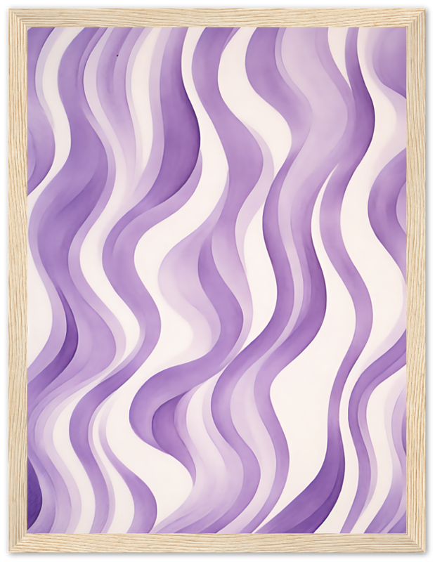 A framed image of a purple and white wavy abstract pattern.