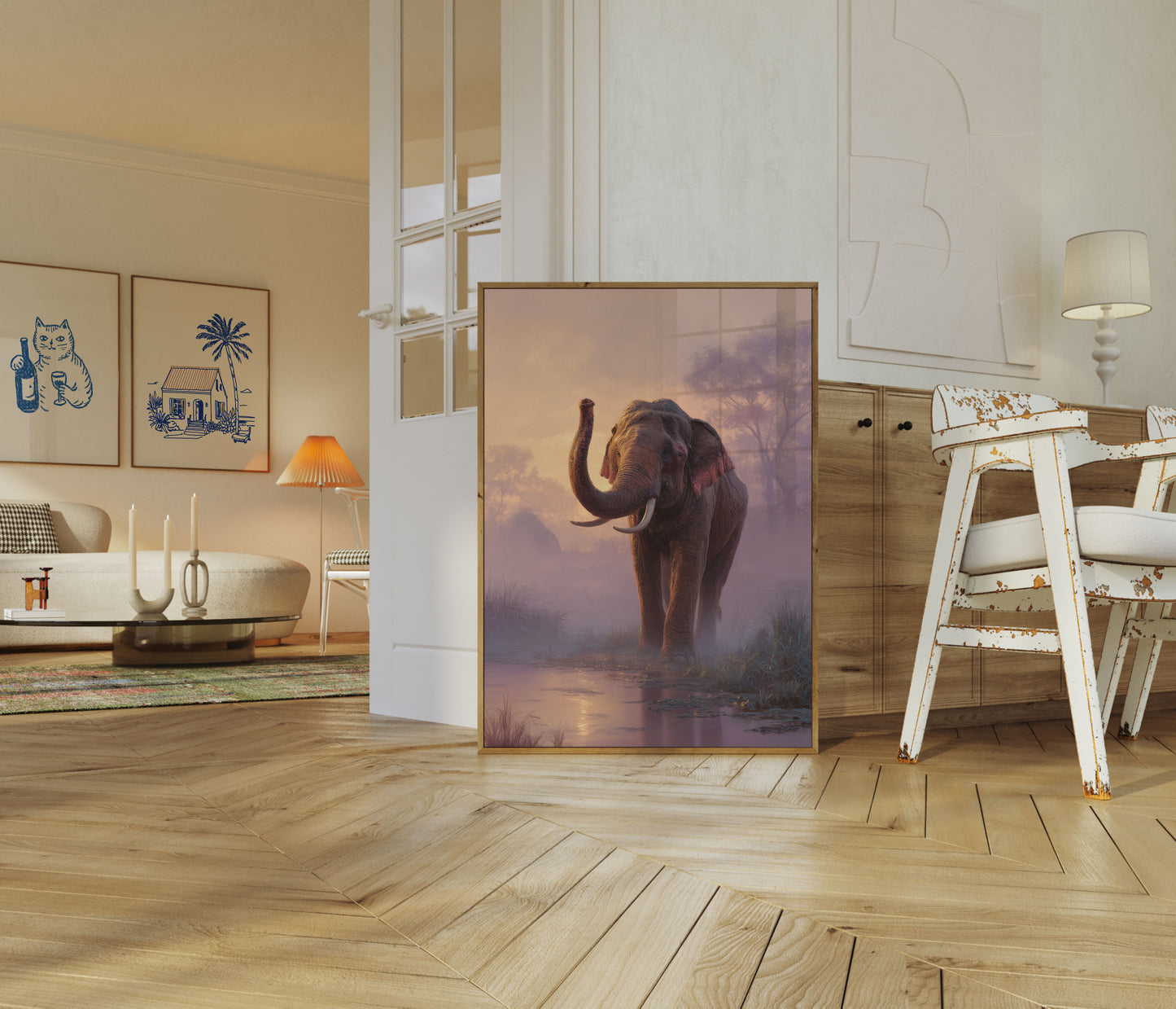 Misty Elephant Sunrise Poster