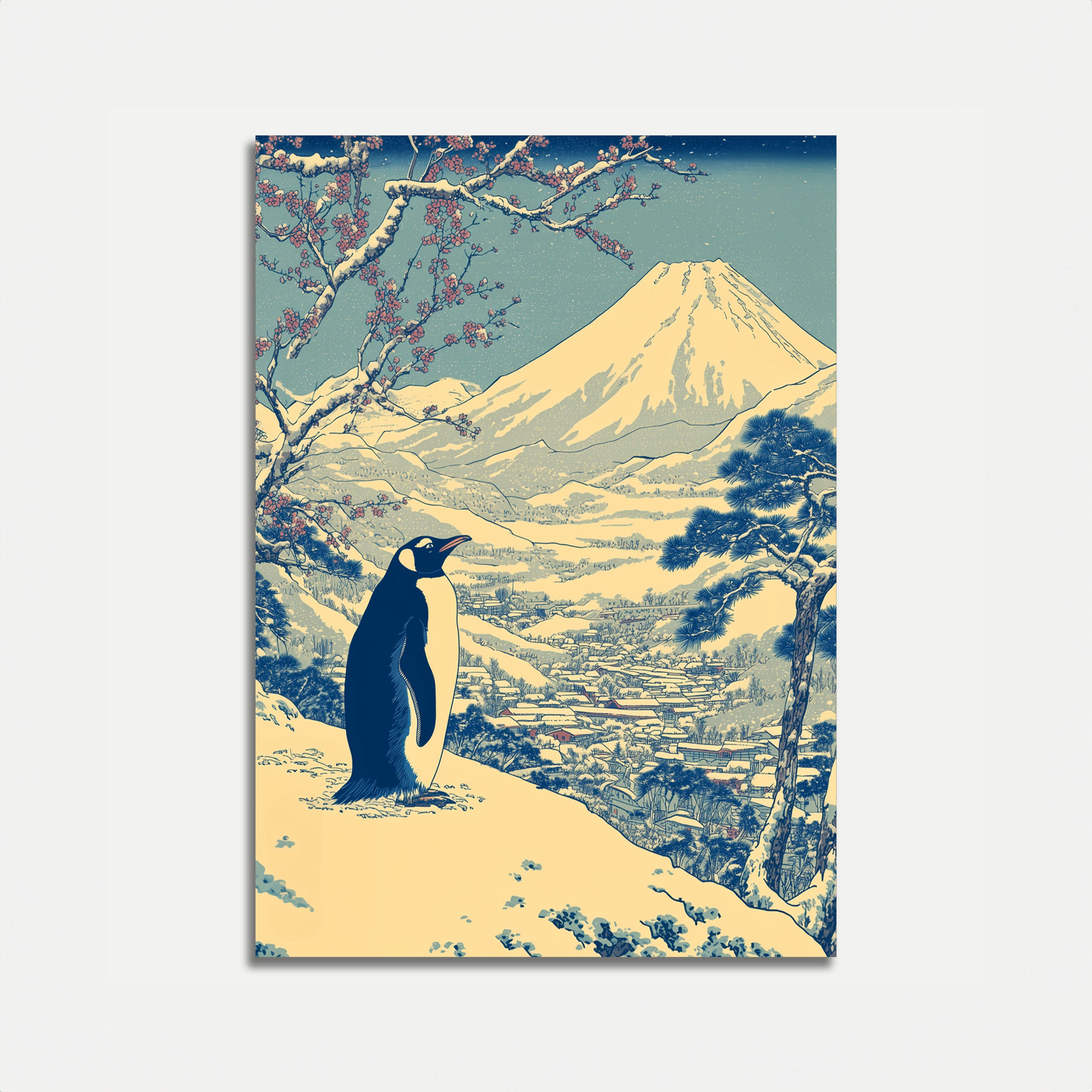 Penguin Mountain Poster - Japanese Landscape Art Print – Artisout
