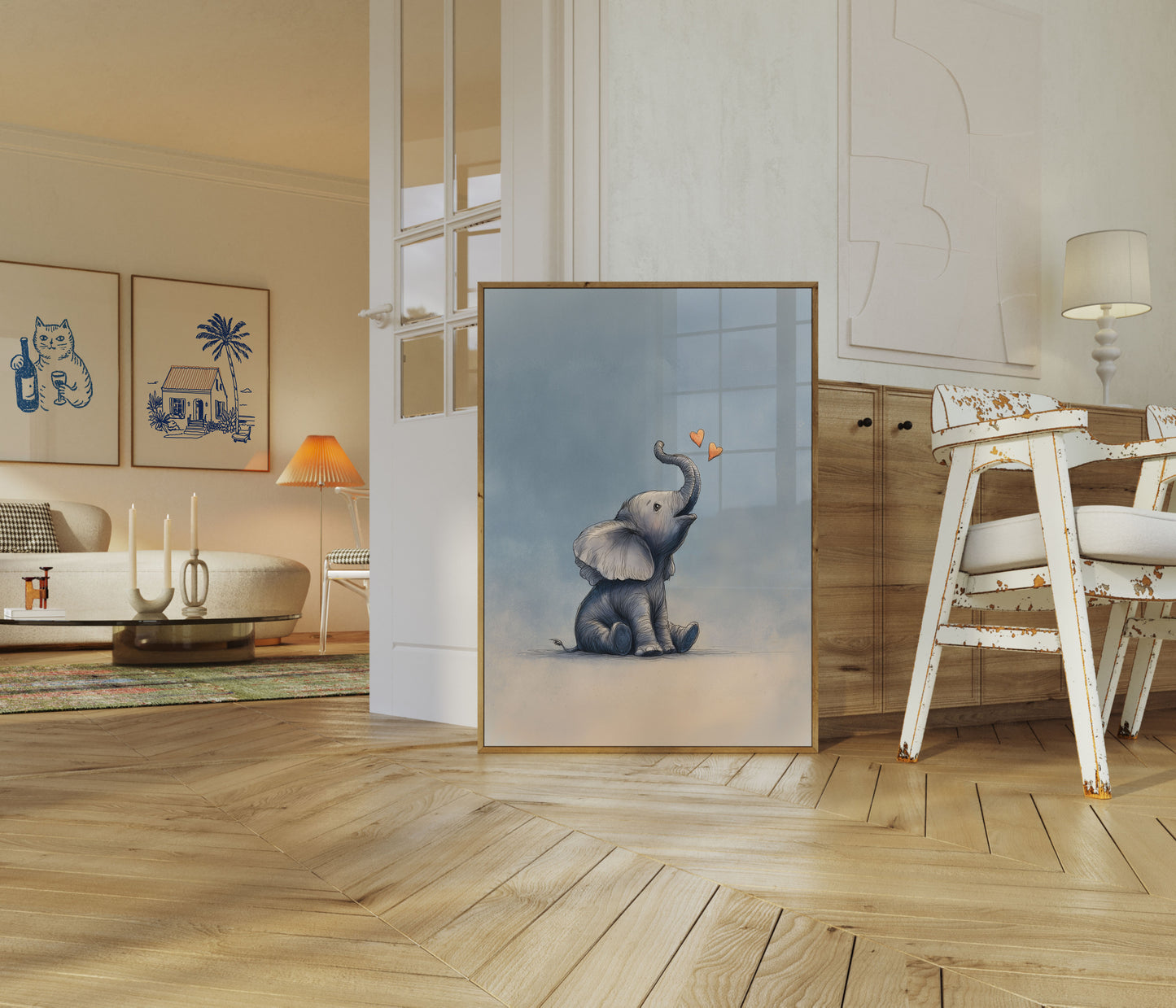 Gentle Elephant Love Hearts Poster