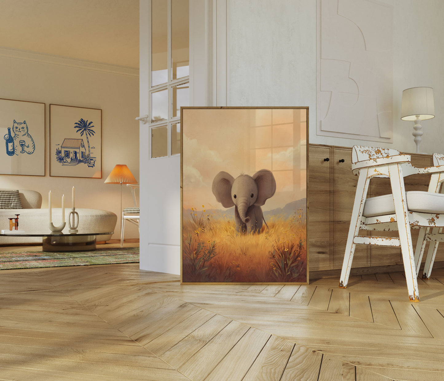 Baby Elephant Golden Fields Poster