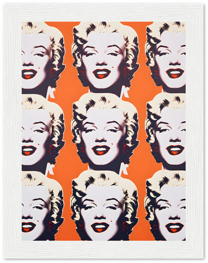 Pop art-style portrait collage of a blonde woman with red lips.