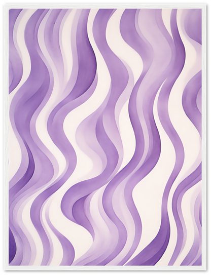 An abstract painting featuring wavy purple lines on a light background.