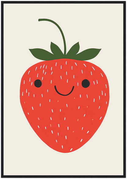 Illustration of a smiling strawberry in a frame.