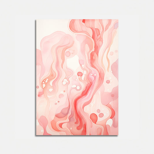 Abstract pink and red wavy art print on a white canvas.