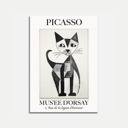 A stylized painting of a black and white cat, labeled "PICASSO" at the Musée d'Orsay.