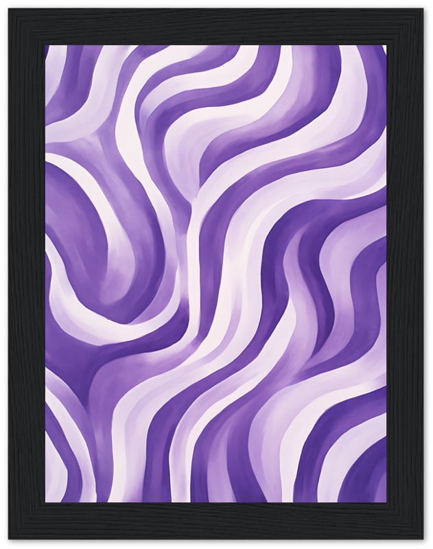 Abstract purple and white wavy pattern in a black frame.