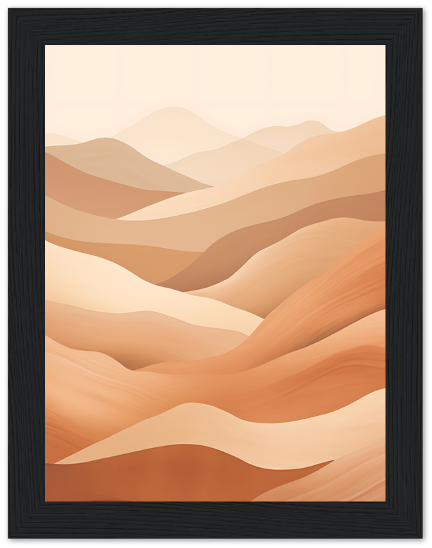 Abstract desert dunes artwork in a black frame.