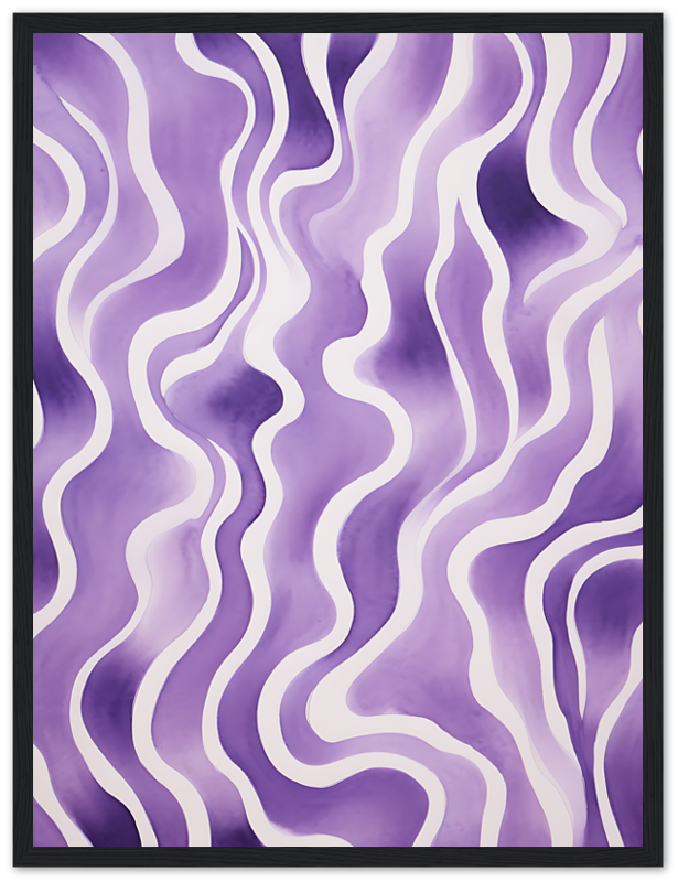 Abstract purple wavy lines pattern in a framed artwork.