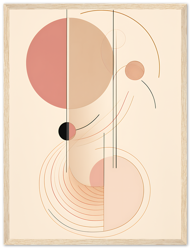 Modern abstract art with geometric shapes and lines in warm tones.