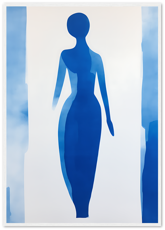 Abstract silhouette of a human figure in shades of blue.
