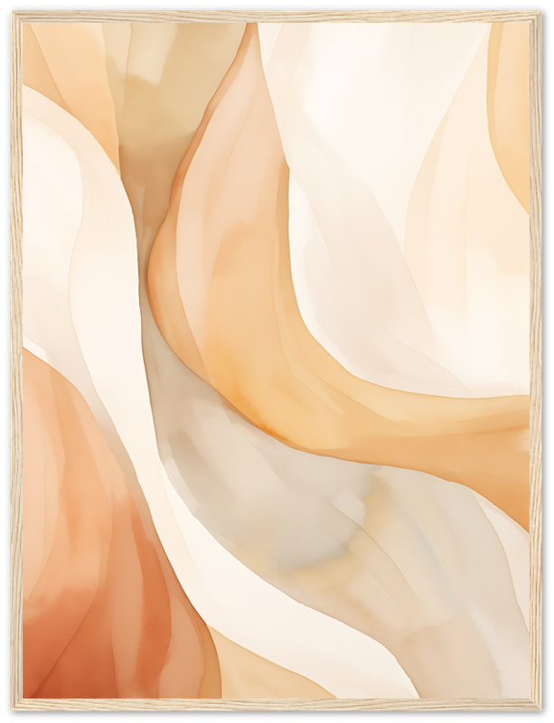 Abstract art with flowing shapes in warm peach and cream tones.