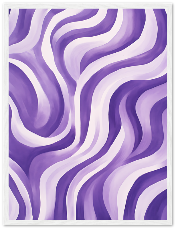 Abstract purple and white wavy pattern painting.