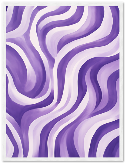 Abstract purple and white wavy pattern painting.