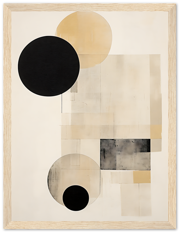 Abstract art with geometric shapes and muted colors on canvas.