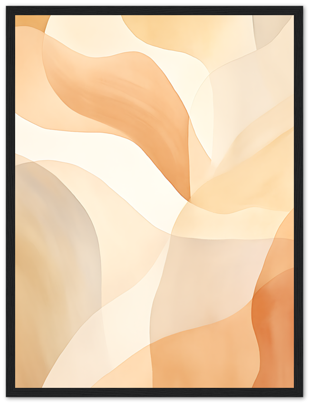 Abstract wavy art in warm beige and orange tones with a black frame.