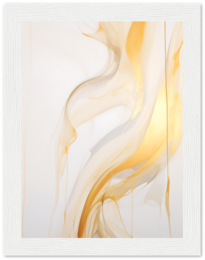Abstract golden swirls on a white background, framed with a white border.