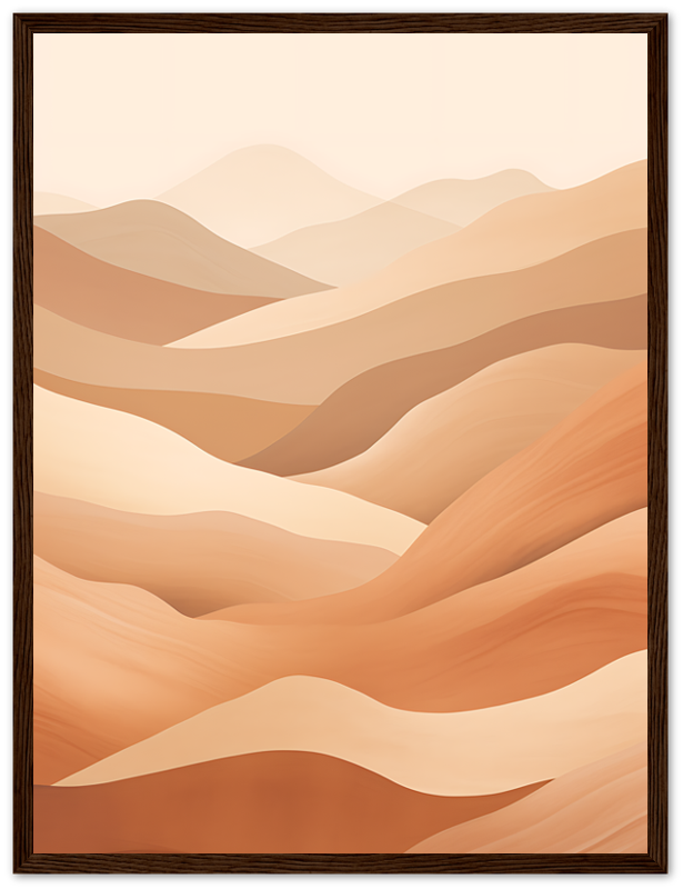 Abstract desert dunes art in warm tones with a white frame.