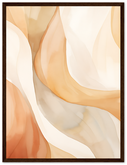 Abstract art with warm beige and orange tones in a dark frame.