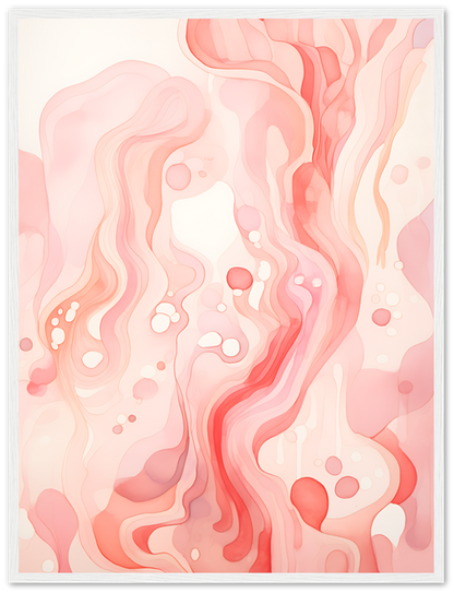 Abstract pink and white wavy lines with bubble shapes on a light background.
