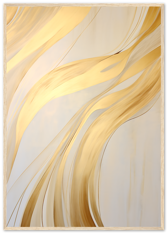 Abstract golden swirls on a creamy background in a frame.