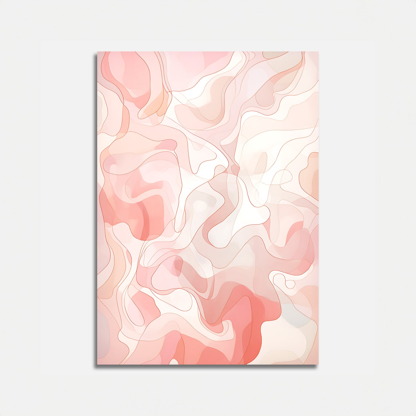 Abstract painting with swirling pink and beige patterns on canvas.