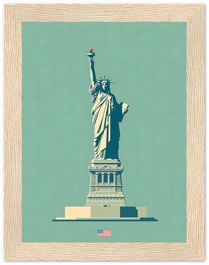 Illustration of the Statue of Liberty framed on a wall.