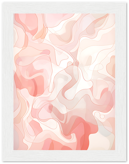 Abstract wavy pink and white design in a framed artwork.
