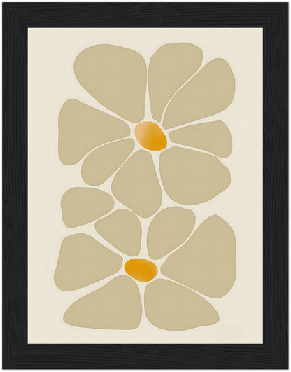 Abstract floral design in earth tones, framed with a wooden border.