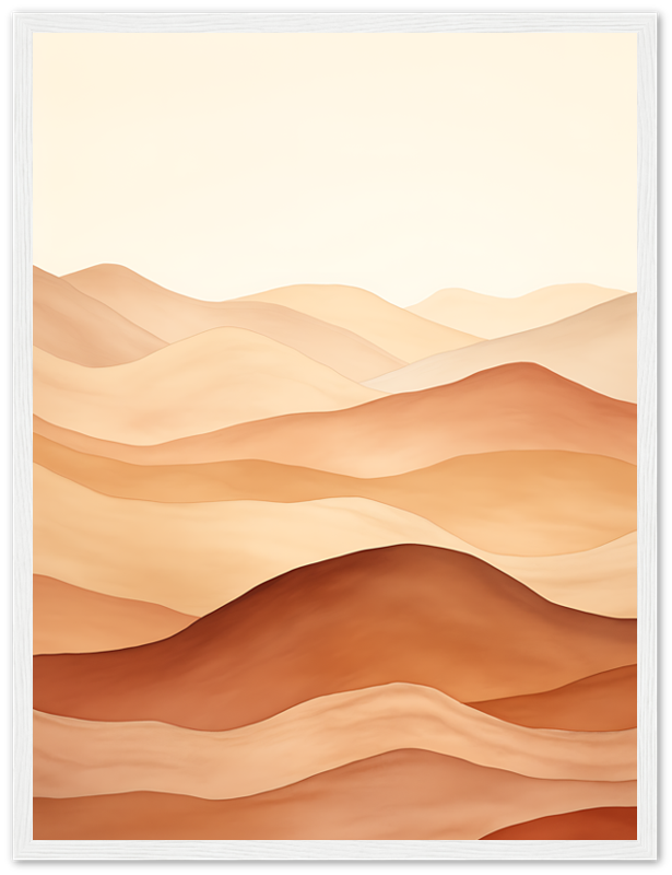 A framed illustration of abstract desert dunes in warm earth tones.