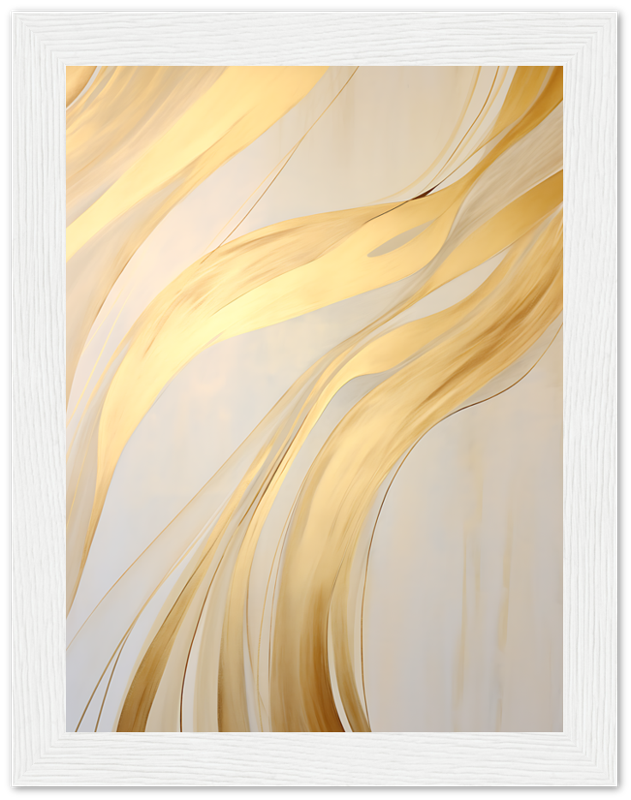 Abstract golden swirls flowing gracefully in a framed artwork.