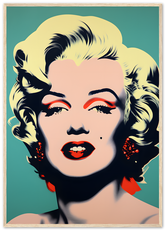 Pop art style portrait of a blonde woman with bold colors and a decorative frame.