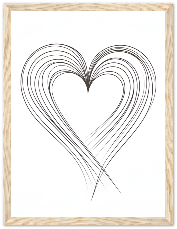 Black and white abstract heart illustration with frame.