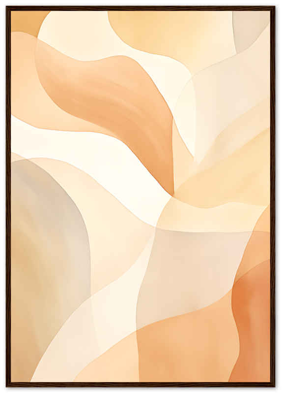 Abstract art with flowing shapes in warm tones, framed elegantly.