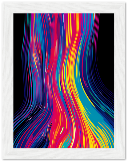"Abstract colorful wavy lines in a framed artwork."