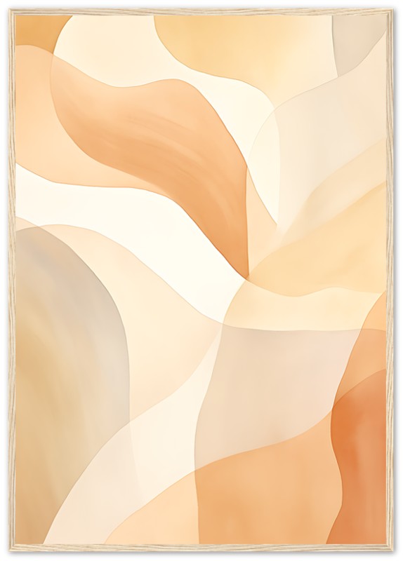 "Abstract art with soft curving shapes in warm beige and orange tones."