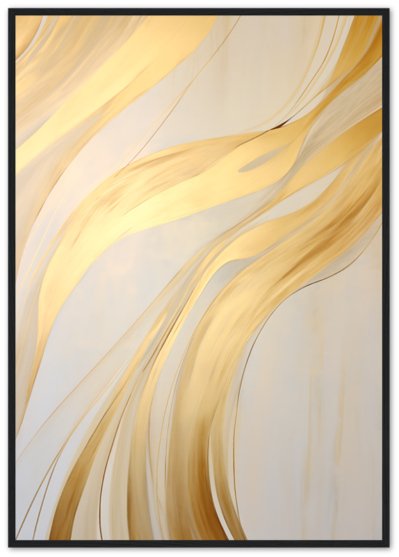 Abstract gold and white swirls in a framed artwork.